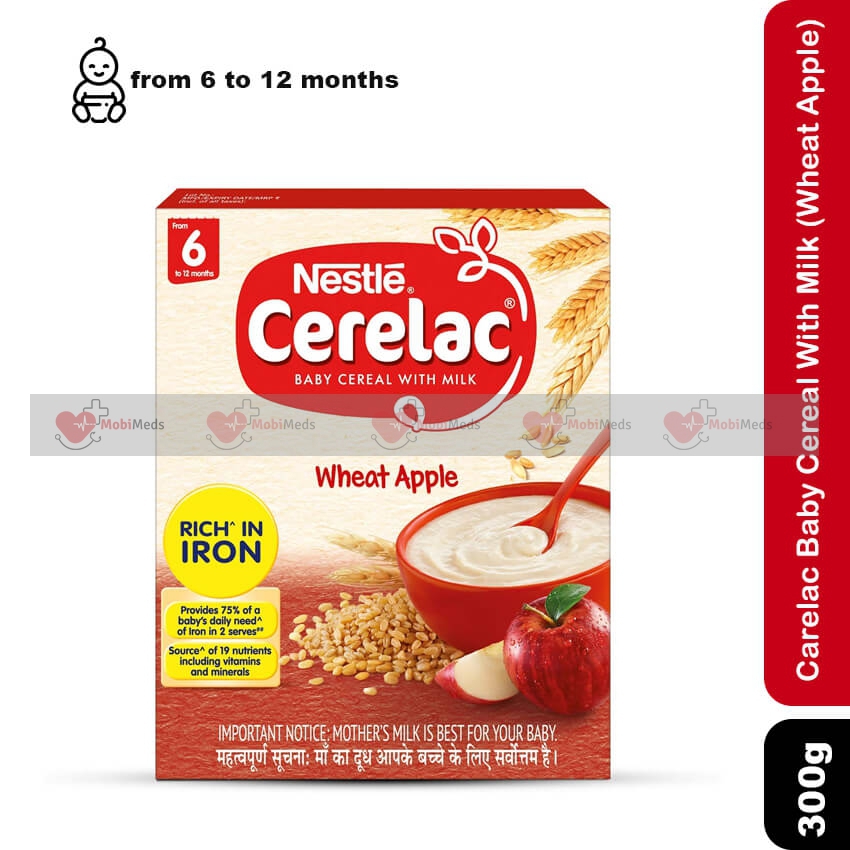 Carelac Baby Cereal With Milk (Wheat Apple) 6 to 12 months, 300g