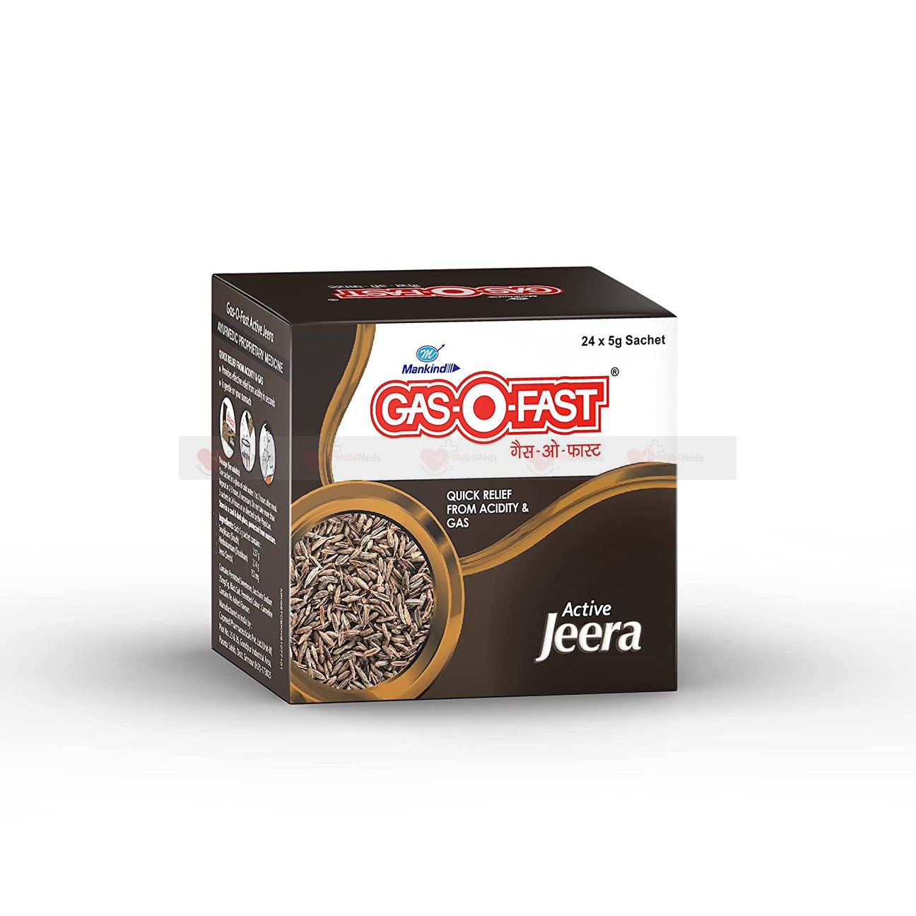 Mankind Gas-O-Fast for reliving acidity, Active Jeera 5g Sachet (Pack of 24)