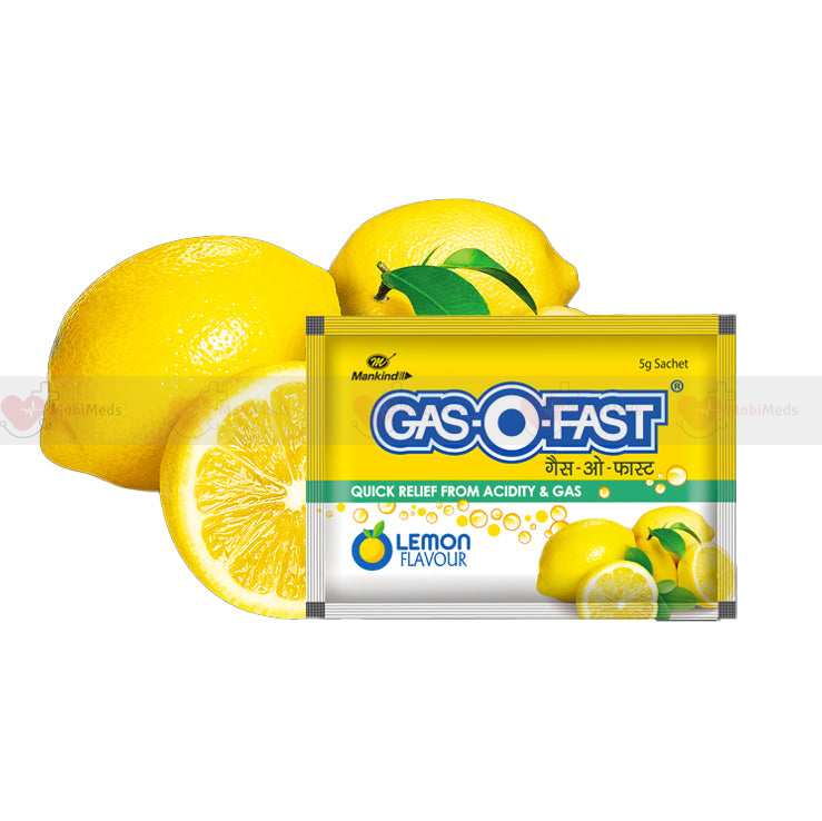 Mankind Gas-O-Fast for reliving acidity, LEMON 5g Sachet (Pack of 60)